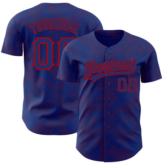 Custom Royal Red 3D Pattern Design Curve Lines Authentic Baseball Jersey - Main View