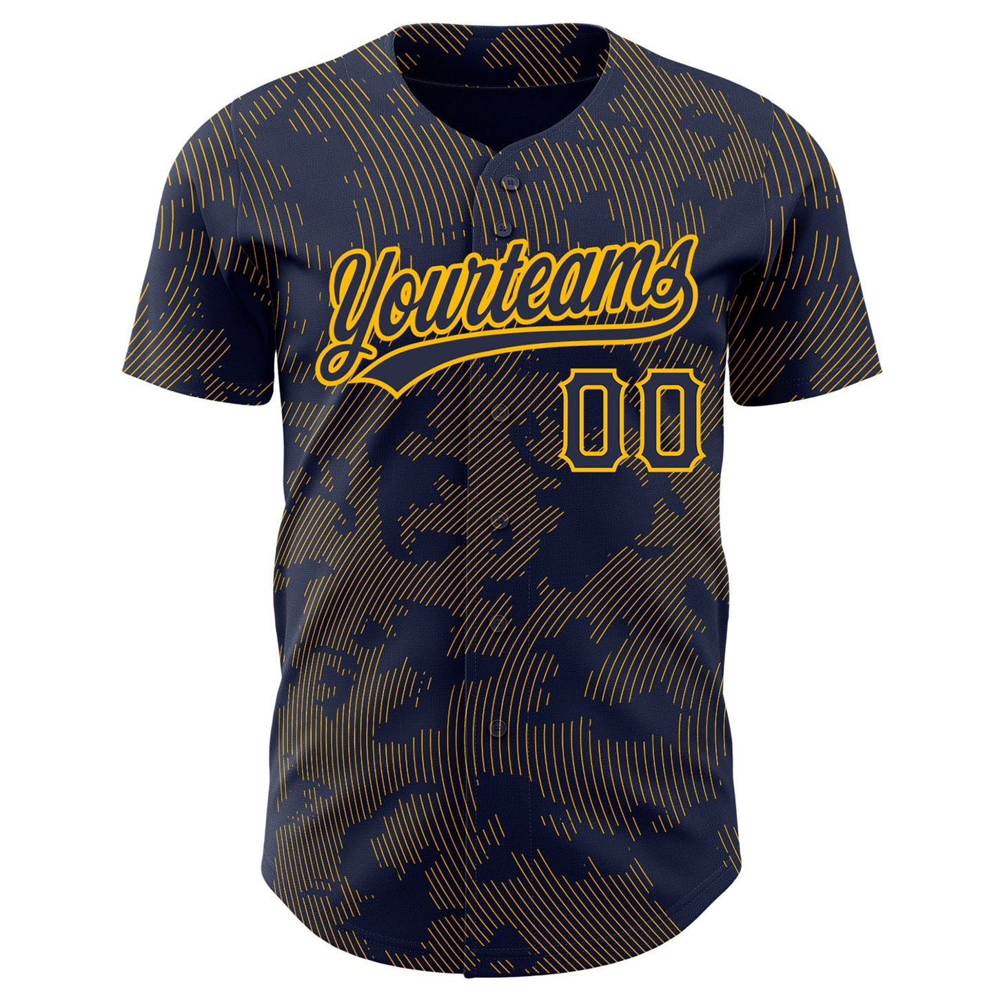 Custom Navy Gold 3D Pattern Design Curve Lines Authentic Baseball Jersey view 2