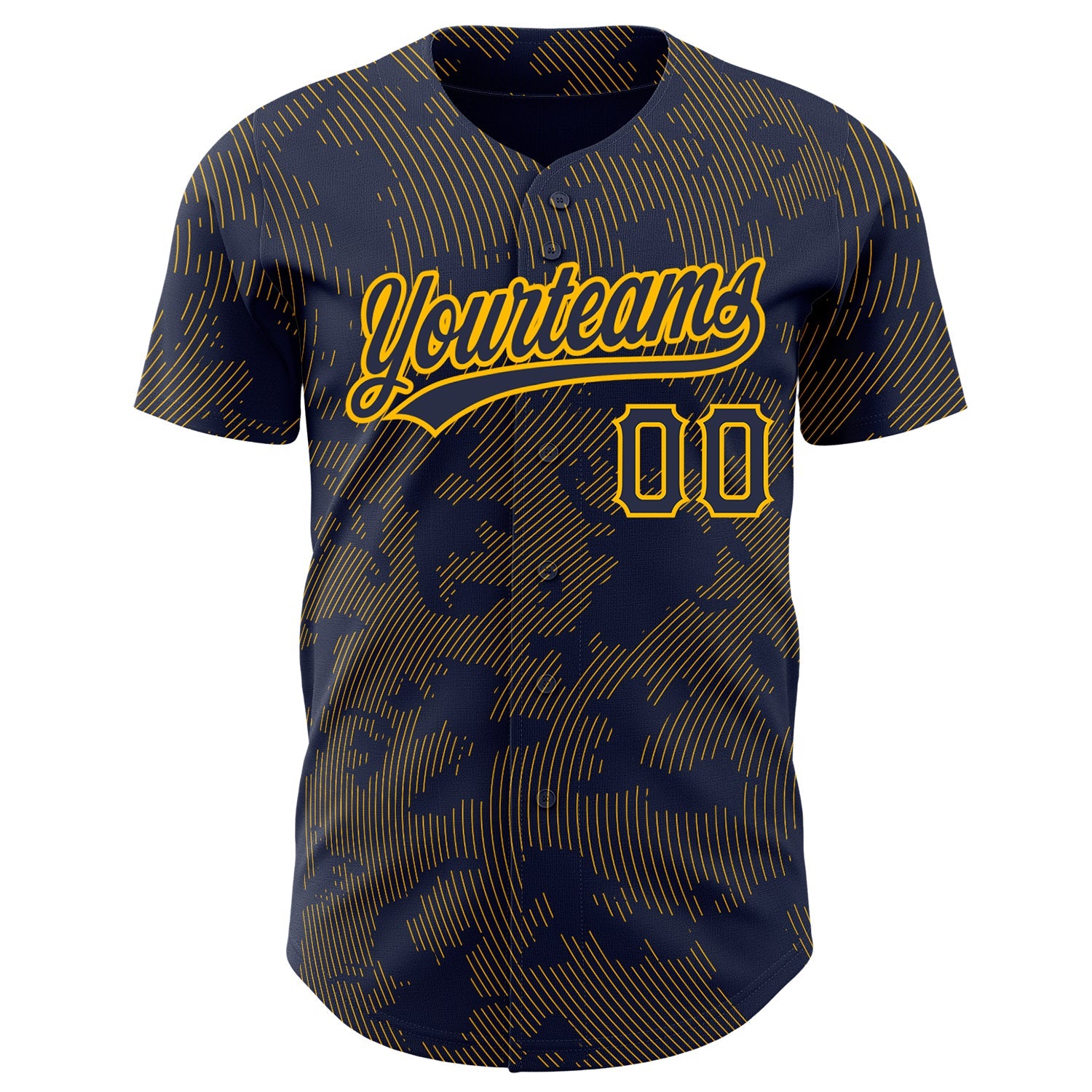 Custom Navy Gold 3D Pattern Design Curve Lines Authentic Baseball Jersey view 2