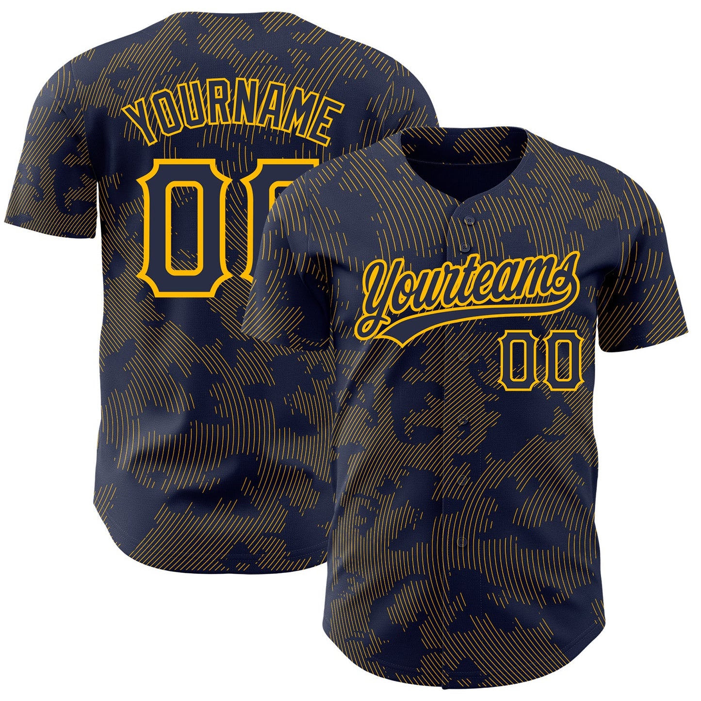 Custom Navy Gold 3D Pattern Design Curve Lines Authentic Baseball Jersey - Main View