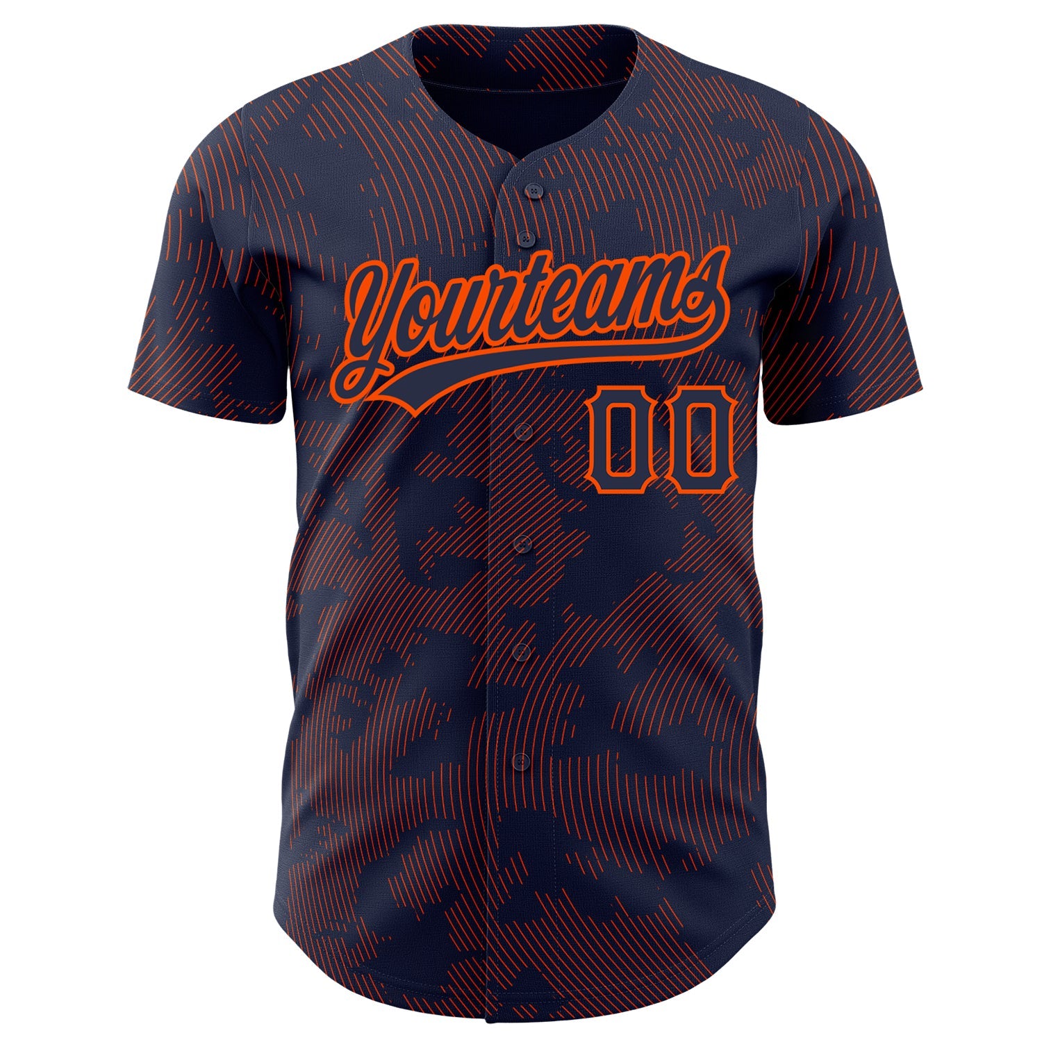 Custom Navy Orange 3D Pattern Design Curve Lines Authentic Baseball Jersey view 2