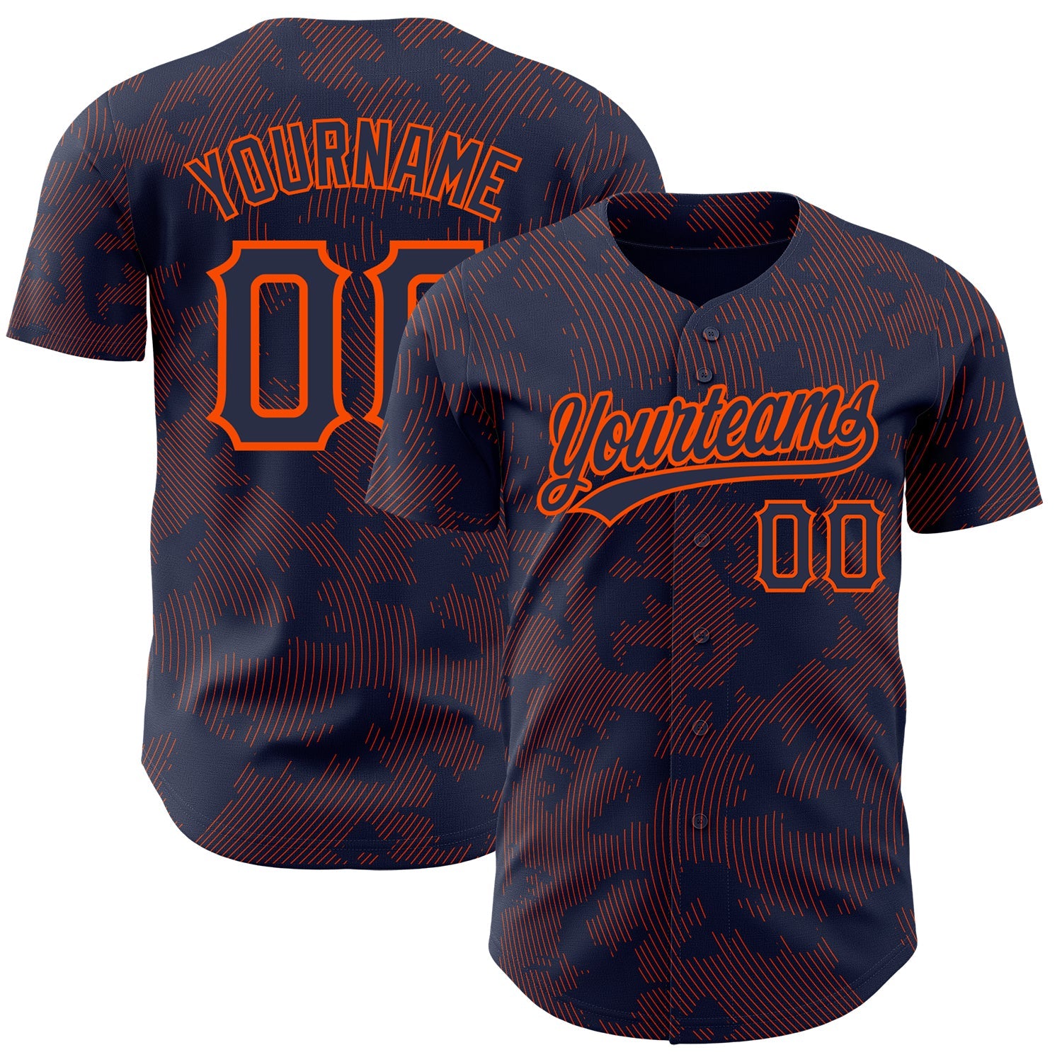 Custom Navy Orange 3D Pattern Design Curve Lines Authentic Baseball Jersey - Main View