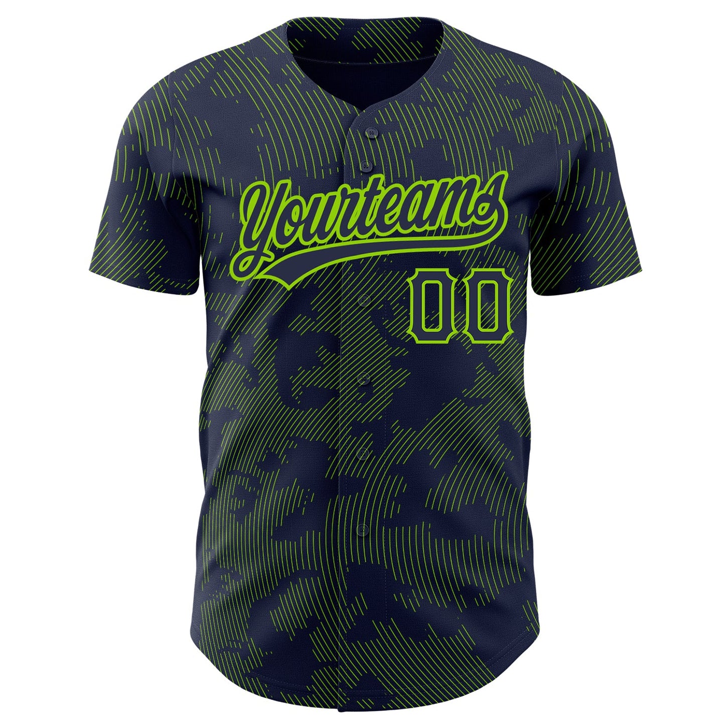 Custom Navy Neon Green 3D Pattern Design Curve Lines Authentic Baseball Jersey view 2