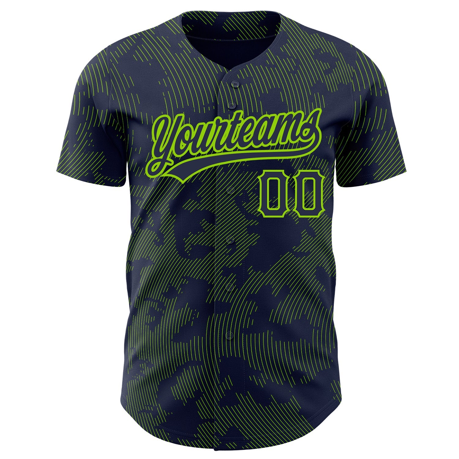 Custom Navy Neon Green 3D Pattern Design Curve Lines Authentic Baseball Jersey view 2
