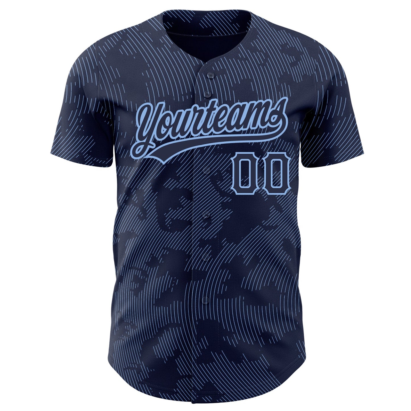 Custom Navy Light Blue 3D Pattern Design Curve Lines Authentic Baseball Jersey view 2
