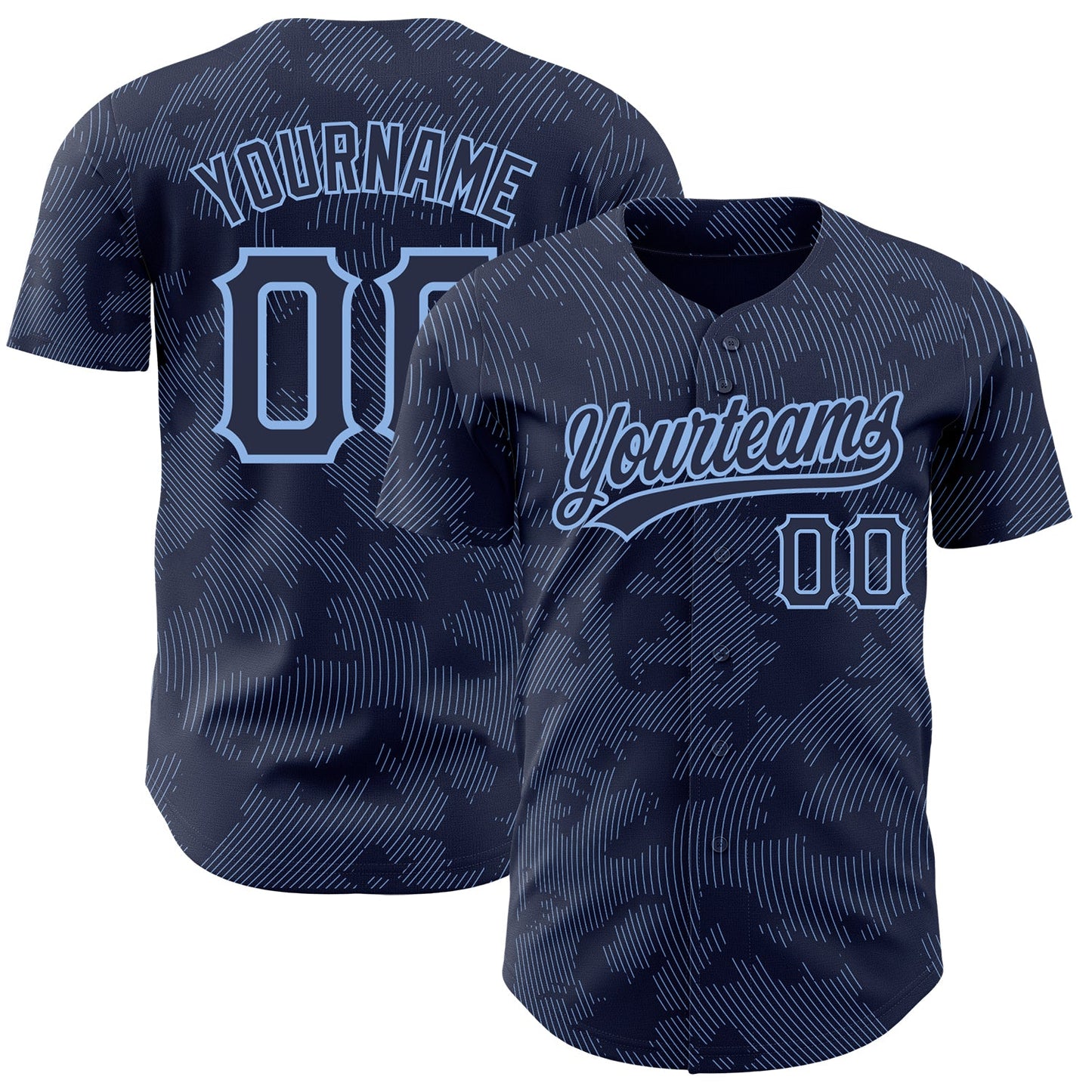 Custom Navy Light Blue 3D Pattern Design Curve Lines Authentic Baseball Jersey - Main View