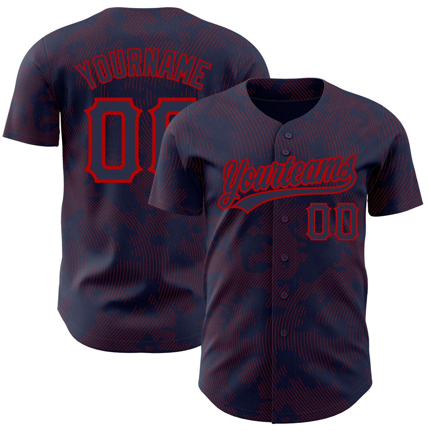 Custom Navy Red 3D Pattern Design Curve Lines Authentic Baseball Jersey - Main View