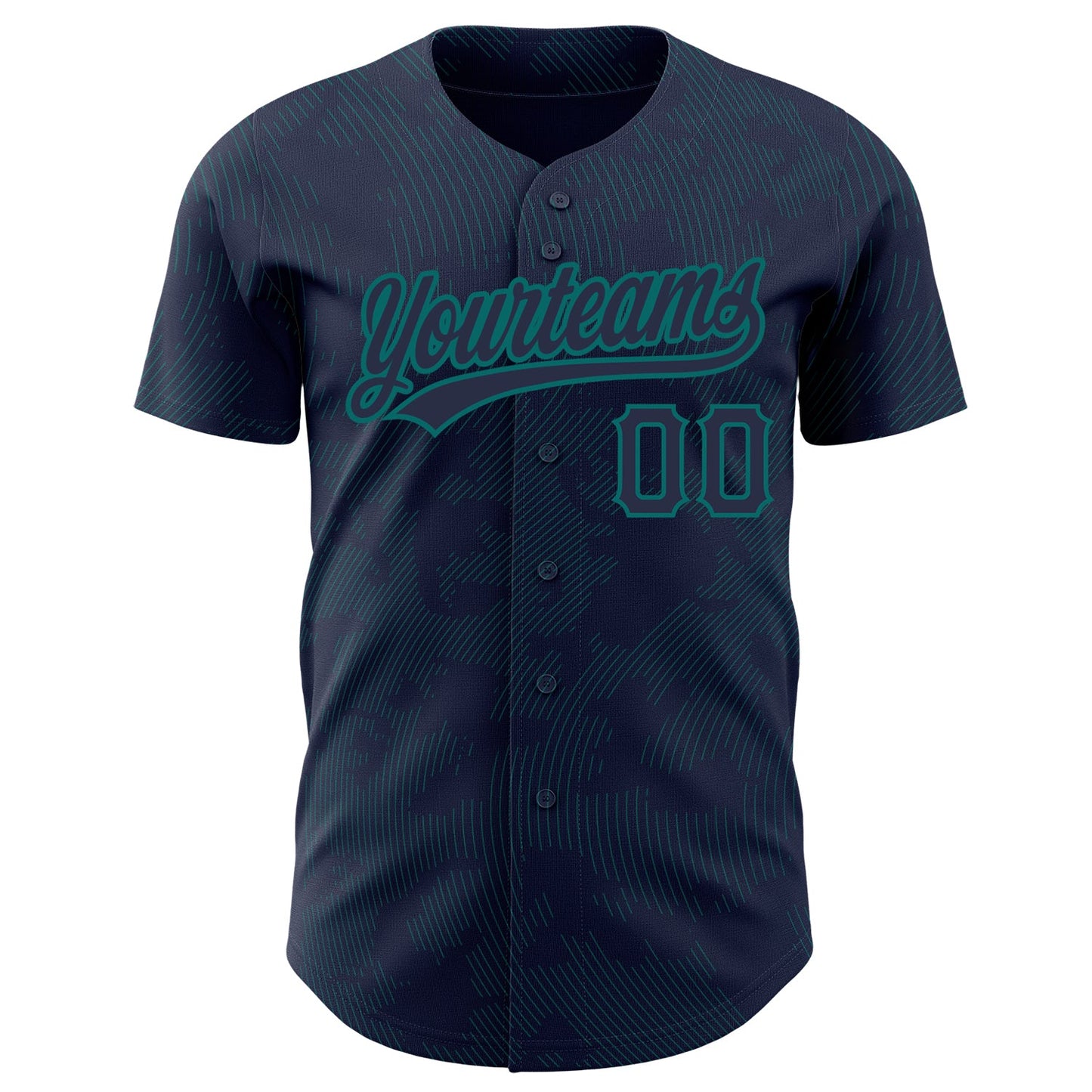 Custom Navy Teal 3D Pattern Design Curve Lines Authentic Baseball Jersey view 2