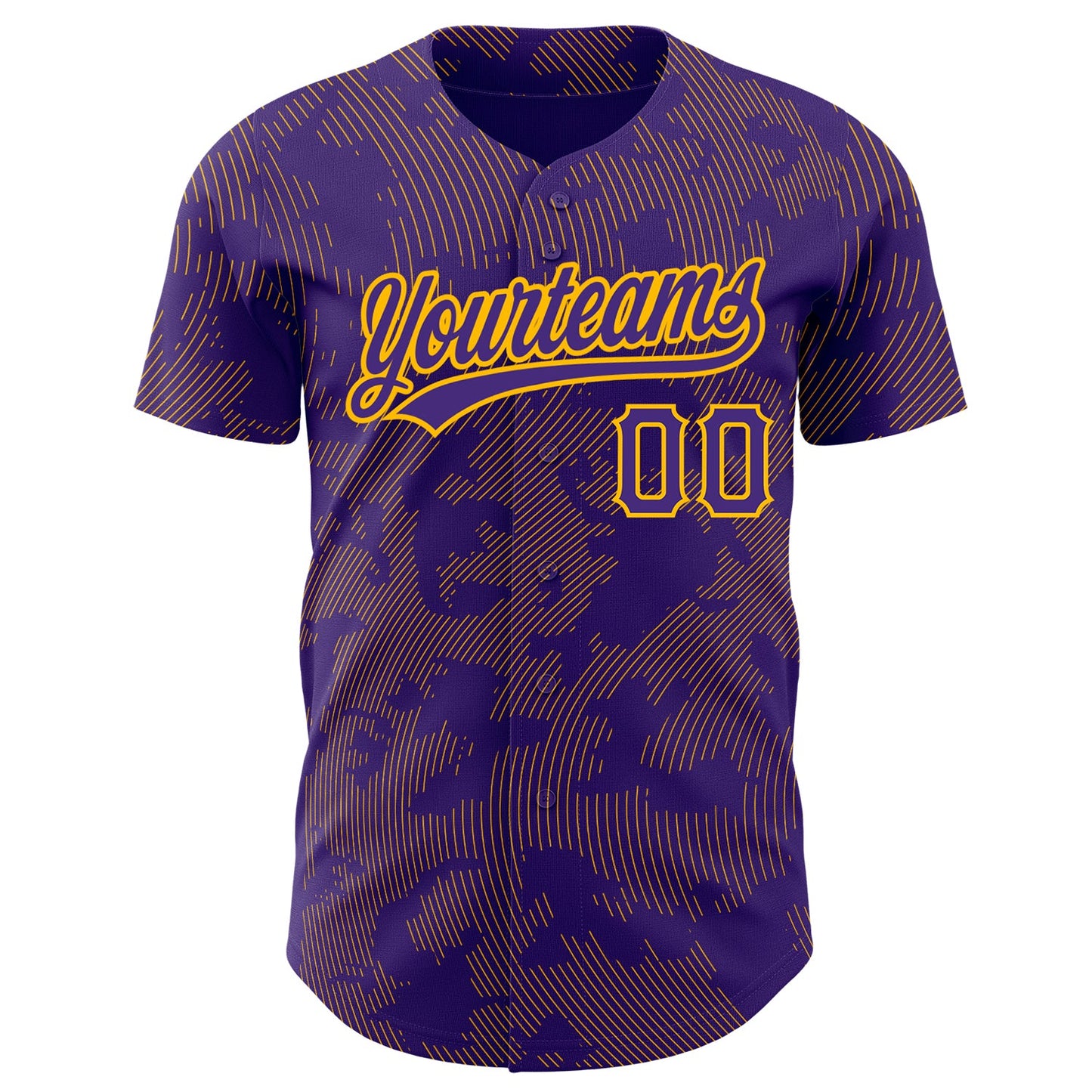 Custom Purple Gold 3D Pattern Design Curve Lines Authentic Baseball Jersey view 2