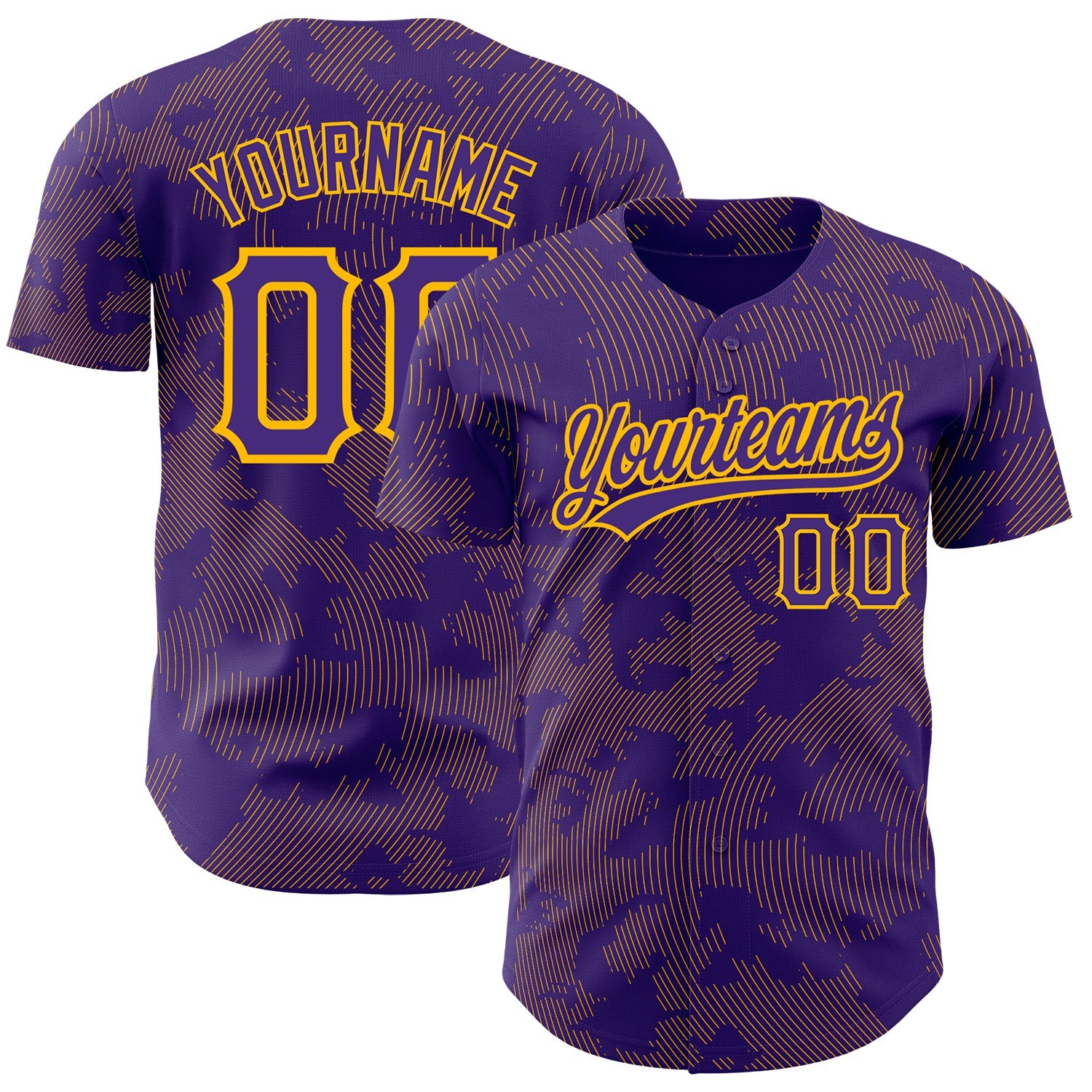 Custom Purple Gold 3D Pattern Design Curve Lines Authentic Baseball Jersey - Main View
