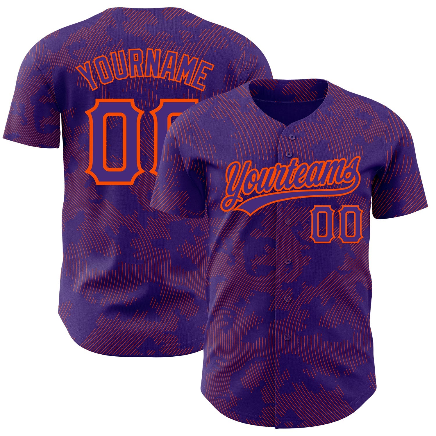 Custom Purple Orange 3D Pattern Design Curve Lines Authentic Baseball Jersey - Main View