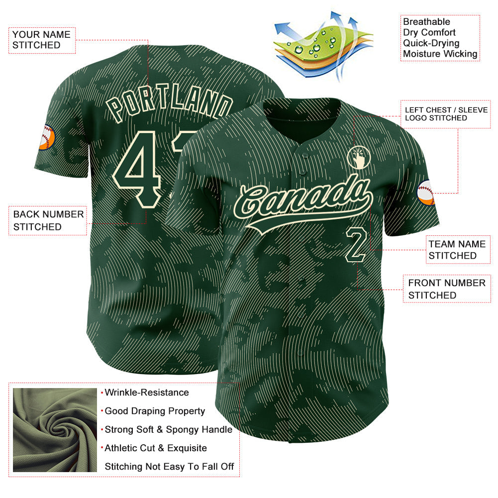Custom Green Cream 3D Pattern Design Curve Lines Authentic Baseball Jersey view 3