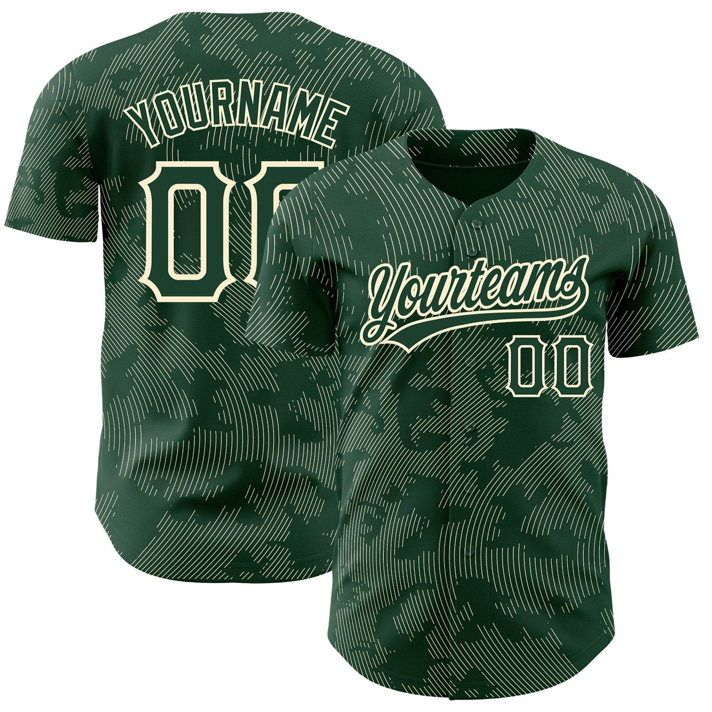 Custom Green Cream 3D Pattern Design Curve Lines Authentic Baseball Jersey - Main View