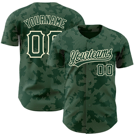 Custom Green Cream 3D Pattern Design Curve Lines Authentic Baseball Jersey - Main View