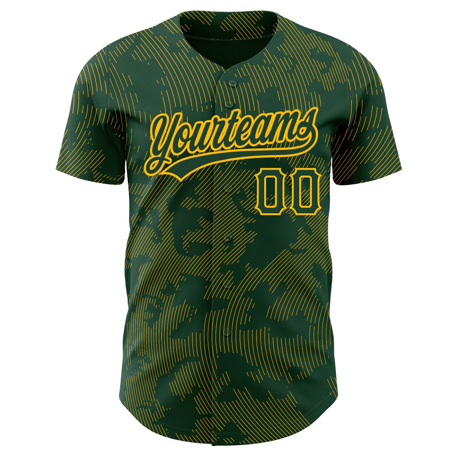 Custom Green Gold 3D Pattern Design Curve Lines Authentic Baseball Jersey view 2