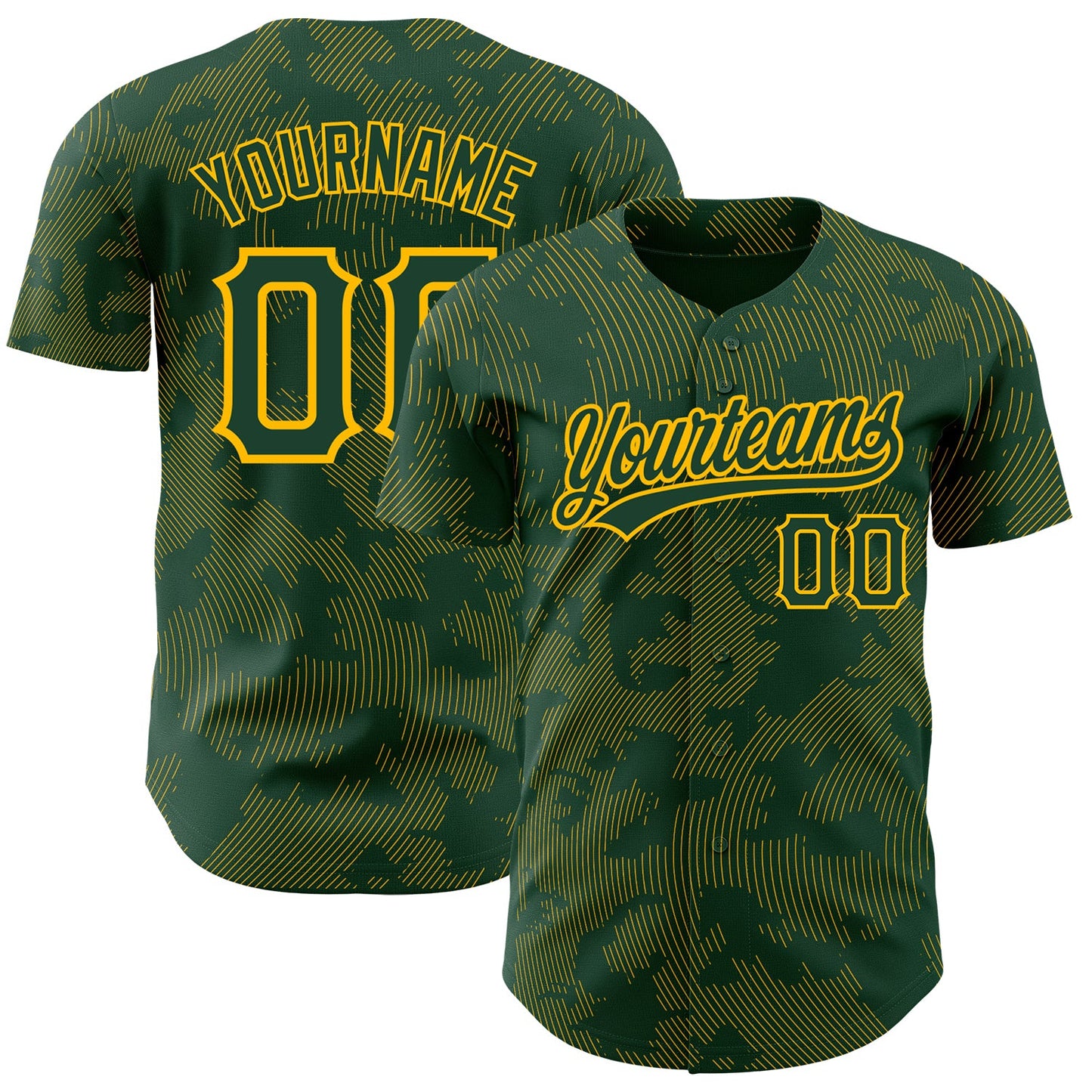 Custom Green Gold 3D Pattern Design Curve Lines Authentic Baseball Jersey - Main View
