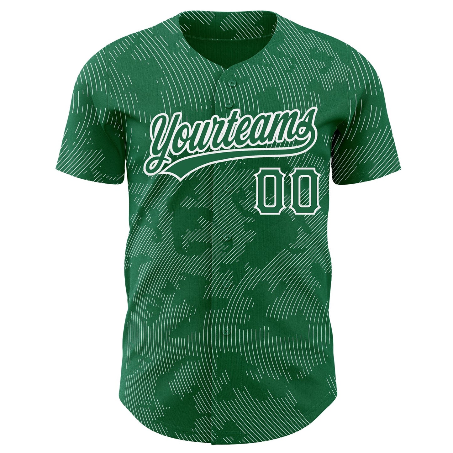 Custom Kelly Green White 3D Pattern Design Curve Lines Authentic Baseball Jersey view 2