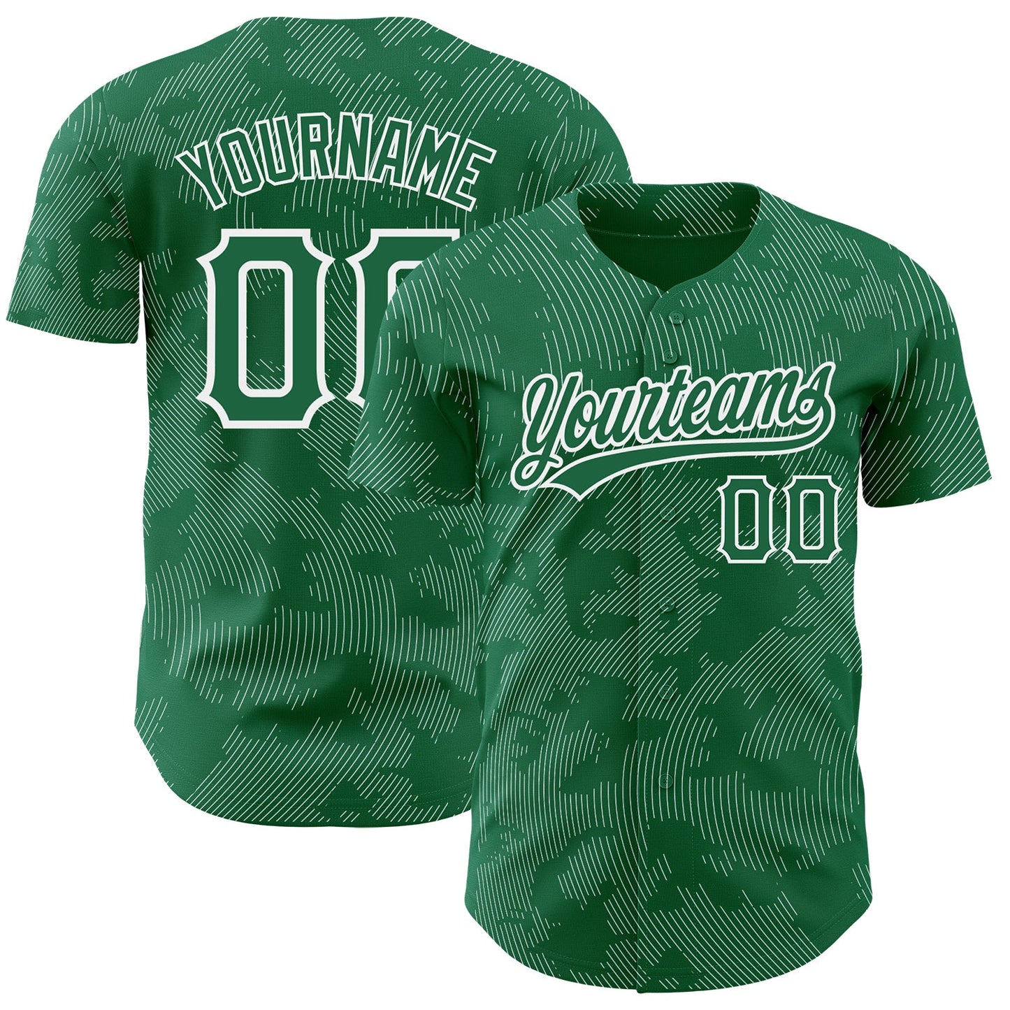 Custom Kelly Green White 3D Pattern Design Curve Lines Authentic Baseball Jersey - Main View