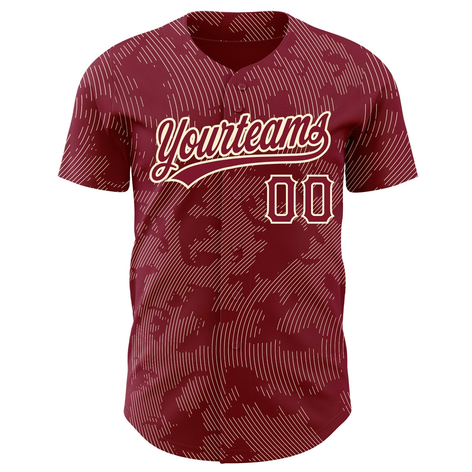 Custom Crimson Cream 3D Pattern Design Curve Lines Authentic Baseball Jersey view 2