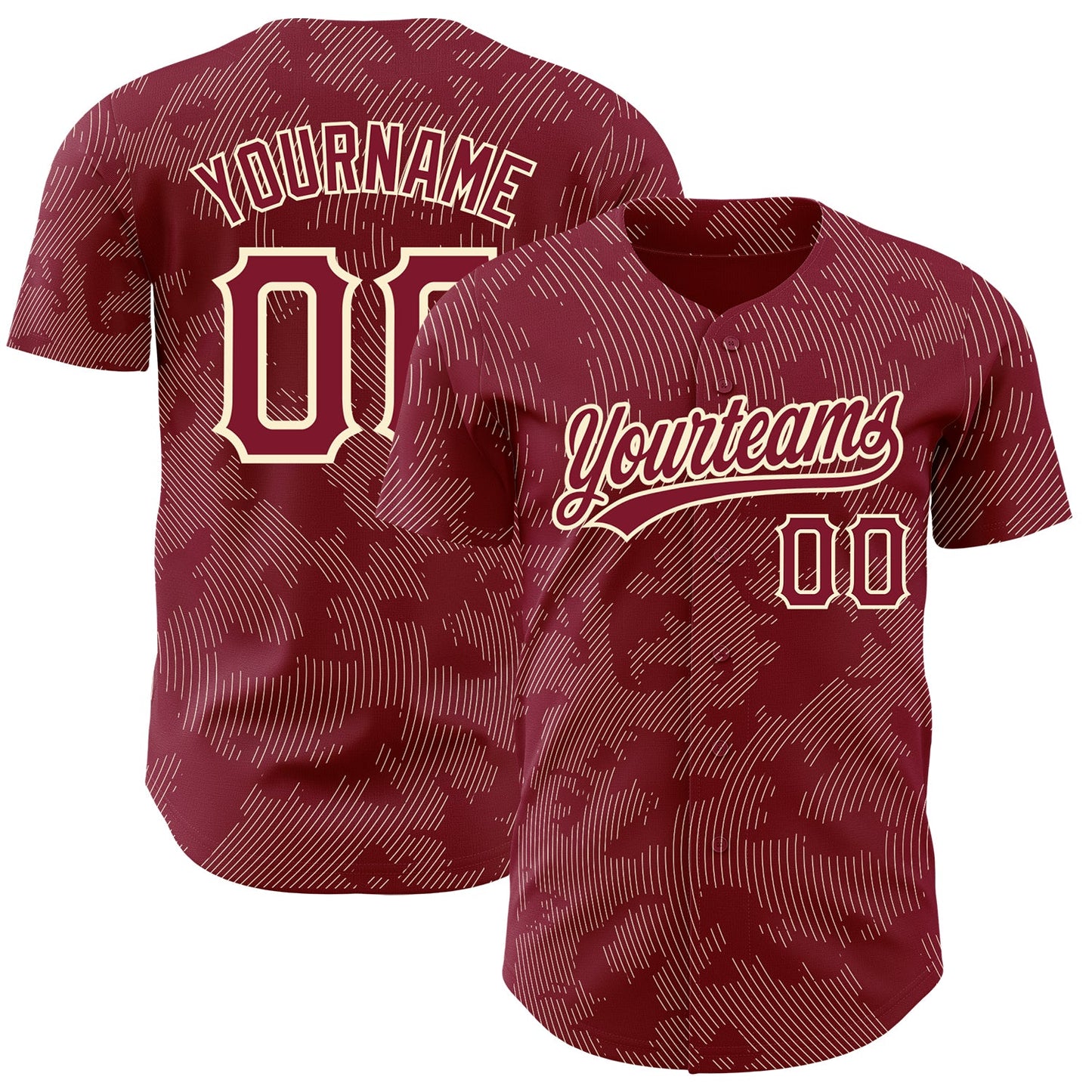 Custom Crimson Cream 3D Pattern Design Curve Lines Authentic Baseball Jersey - Main View