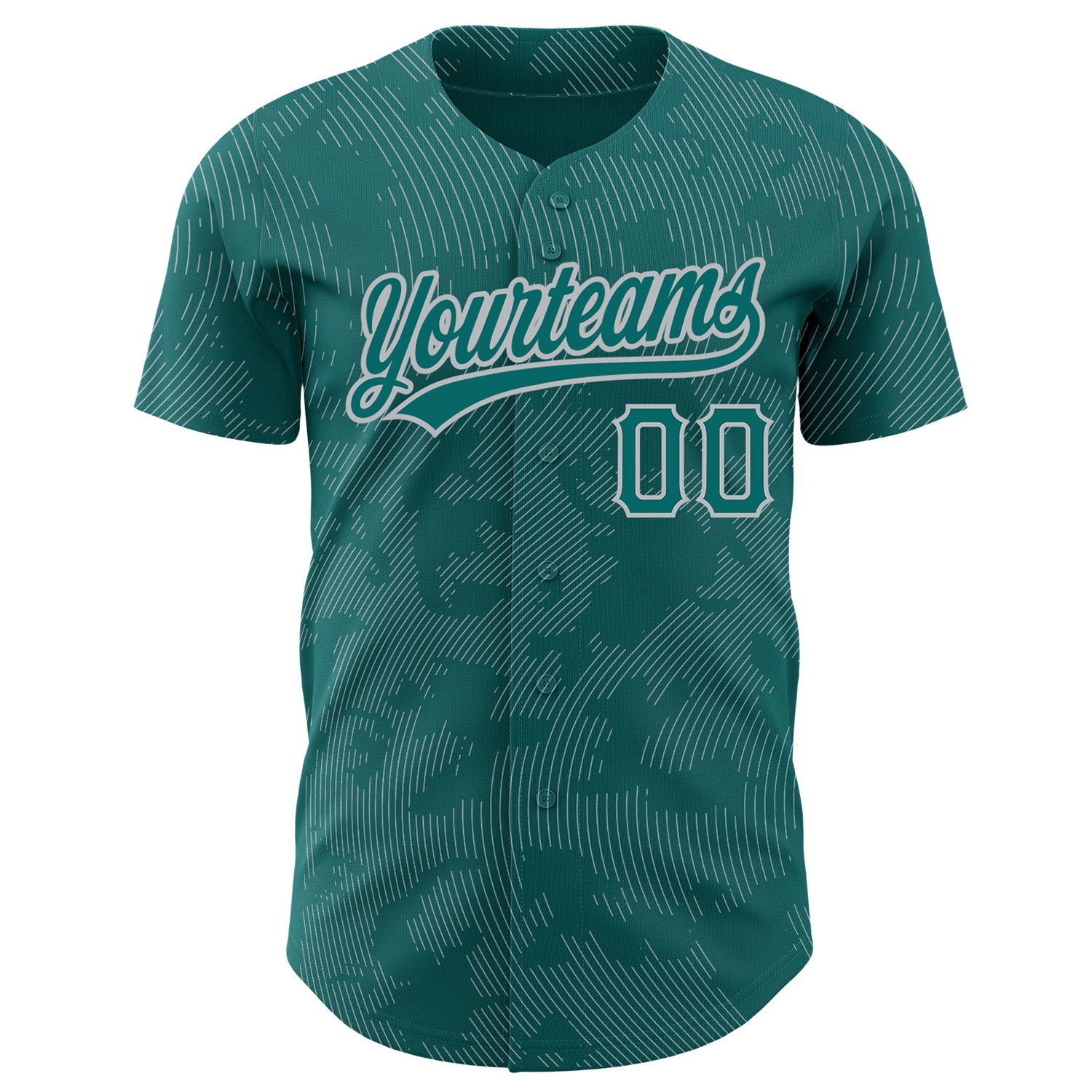 Custom Teal Gray 3D Pattern Design Curve Lines Authentic Baseball Jersey view 2