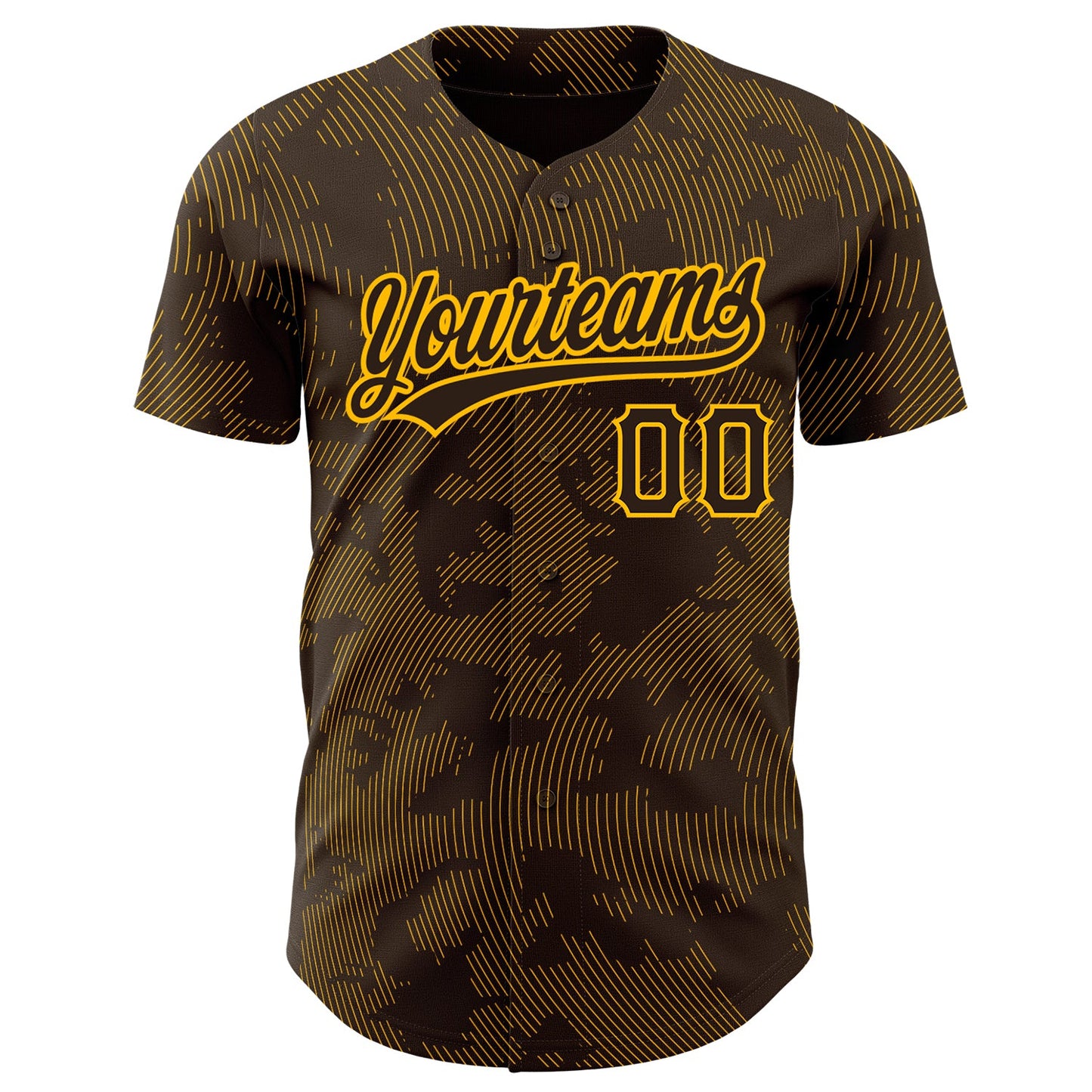 Custom Brown Gold 3D Pattern Design Curve Lines Authentic Baseball Jersey view 2