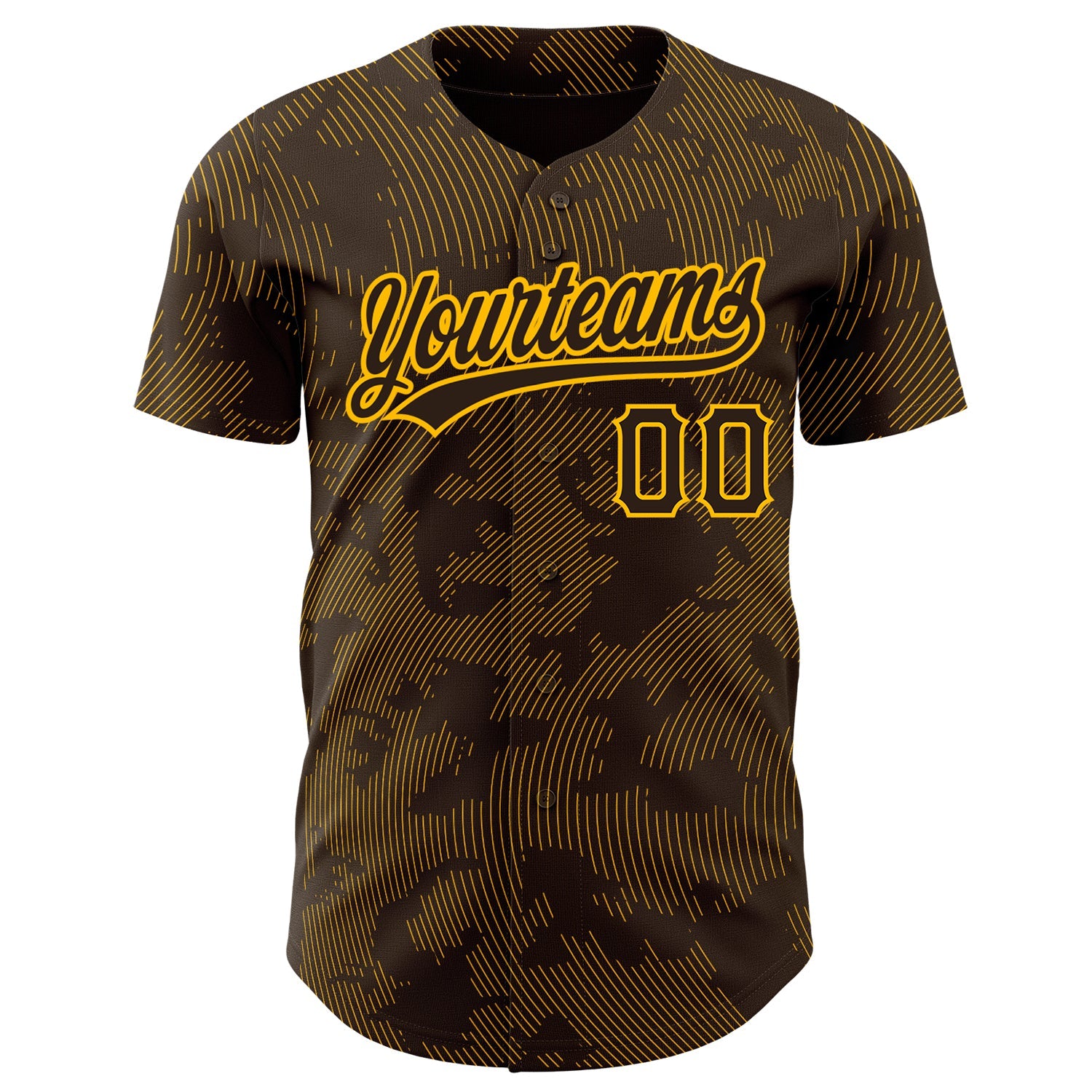 Custom Brown Gold 3D Pattern Design Curve Lines Authentic Baseball Jersey view 2