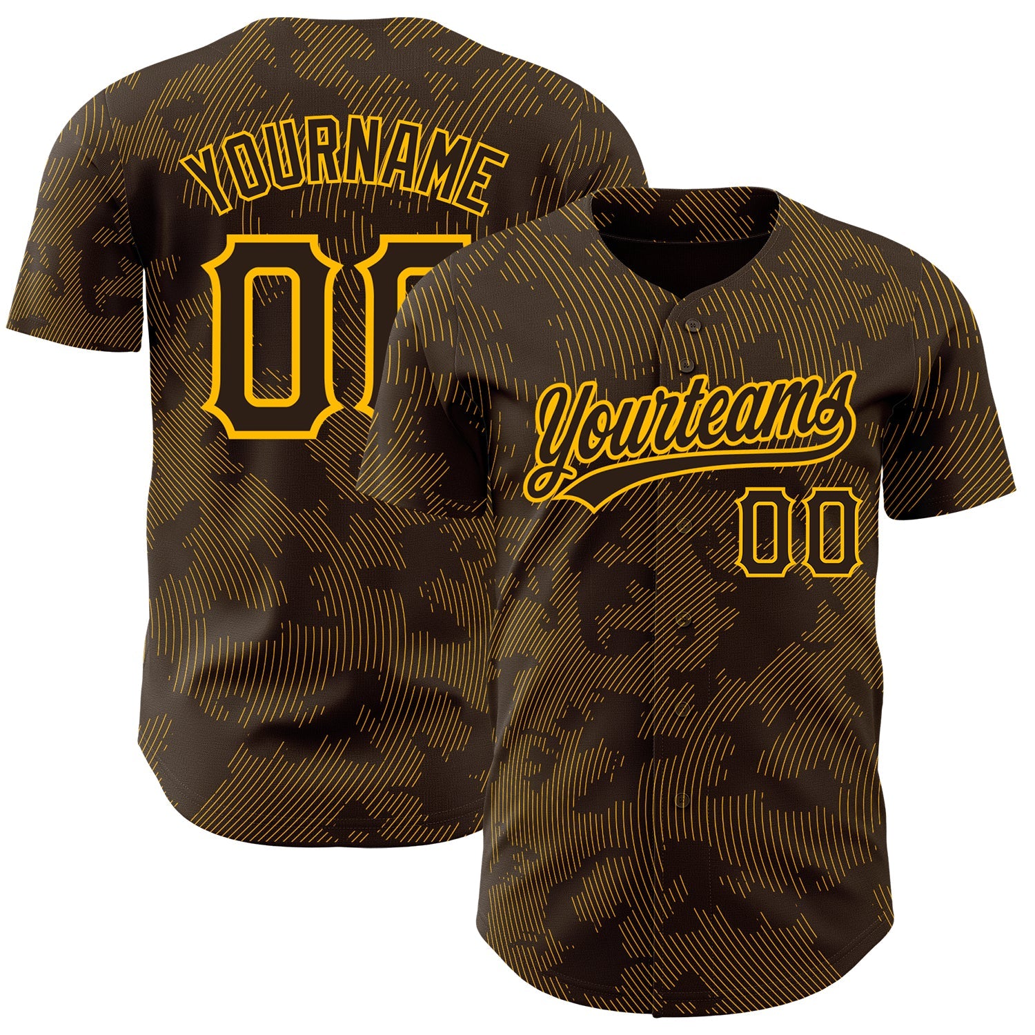 Custom Brown Gold 3D Pattern Design Curve Lines Authentic Baseball Jersey - Main View