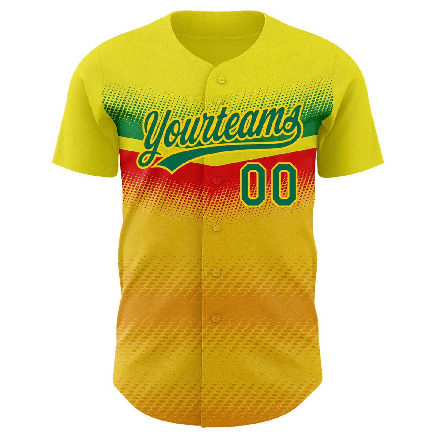 Custom Yellow Kelly Green 3D Pattern Design Abstract Vibe Dots Authentic Baseball Jersey view 2