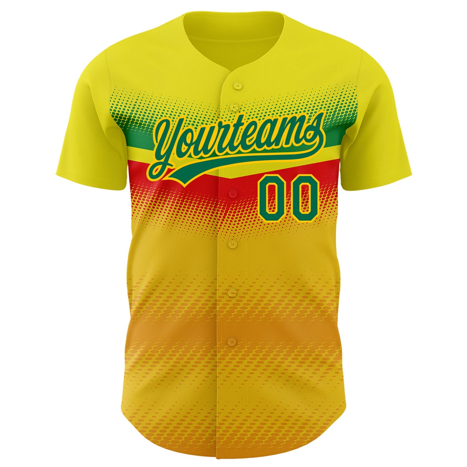 Custom Yellow Kelly Green 3D Pattern Design Abstract Vibe Dots Authentic Baseball Jersey view 2
