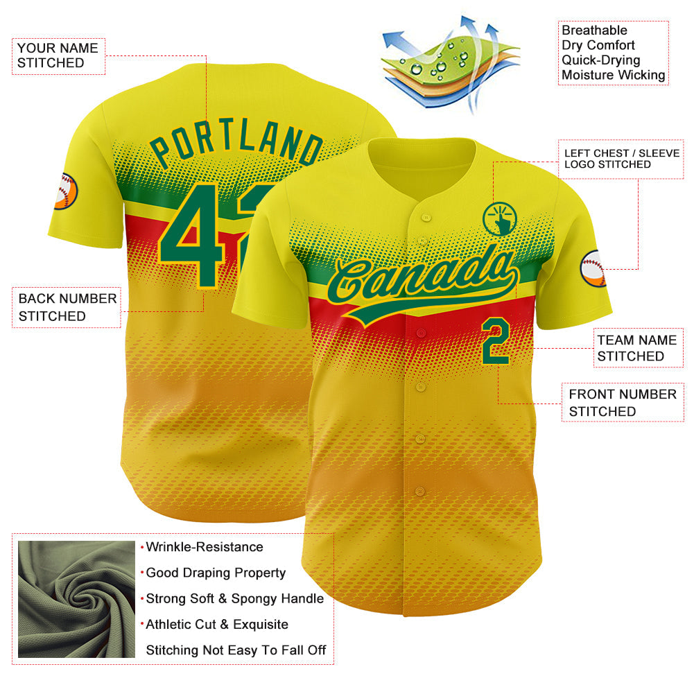 Custom Yellow Kelly Green 3D Pattern Design Abstract Vibe Dots Authentic Baseball Jersey view 3