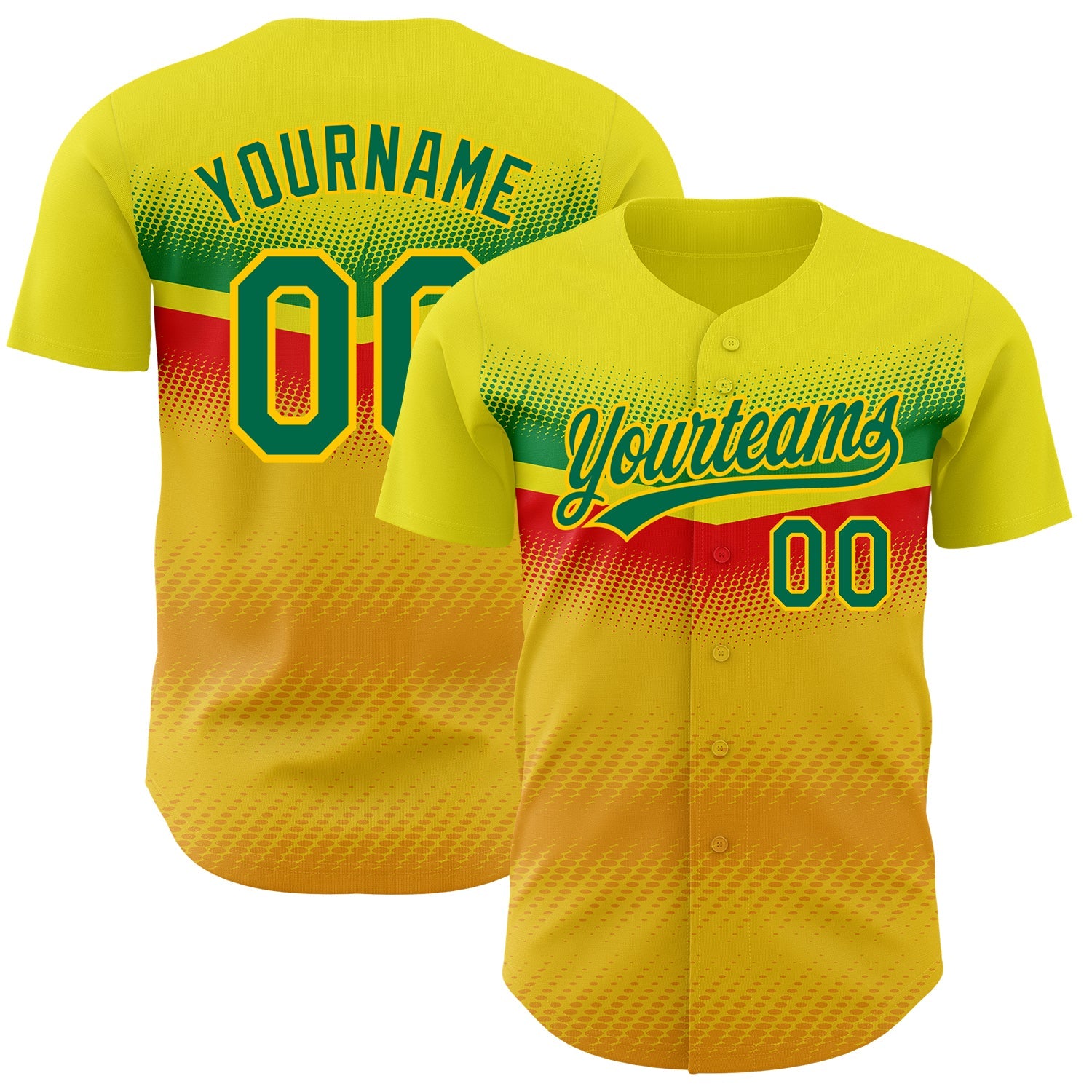 Custom Yellow Kelly Green 3D Pattern Design Abstract Vibe Dots Authentic Baseball Jersey - Main View