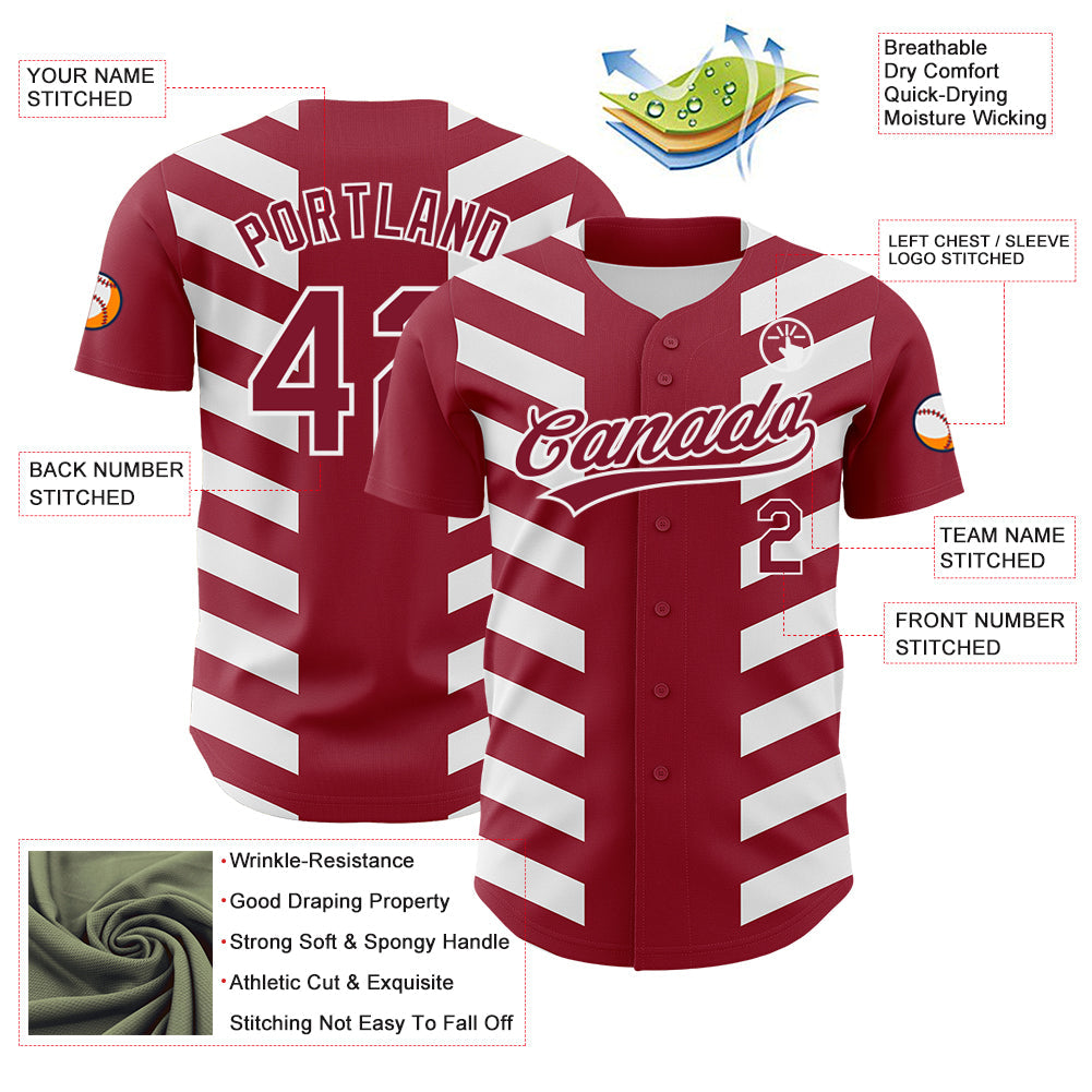 Custom Crimson White 3D Pattern Design Side Stripes Authentic Baseball Jersey view 3