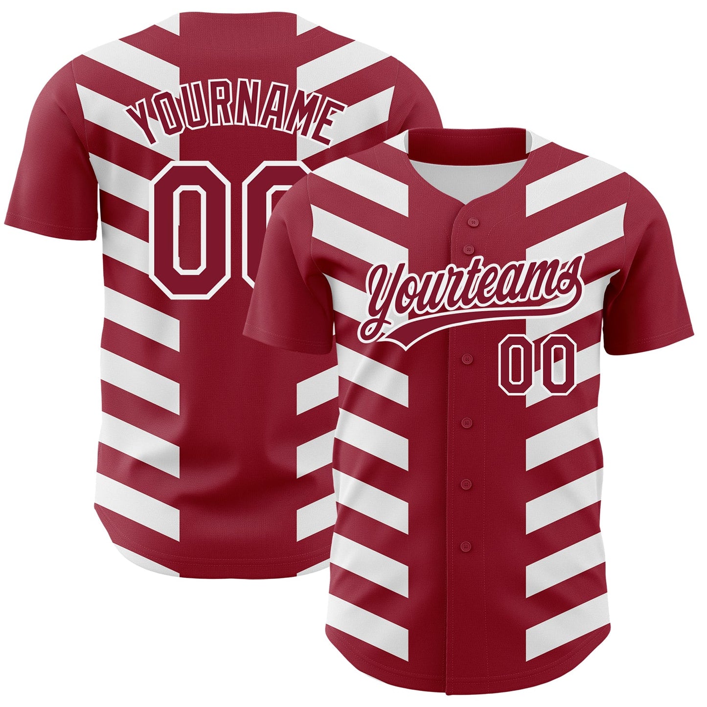 Custom Crimson White 3D Pattern Design Side Stripes Authentic Baseball Jersey - Main View