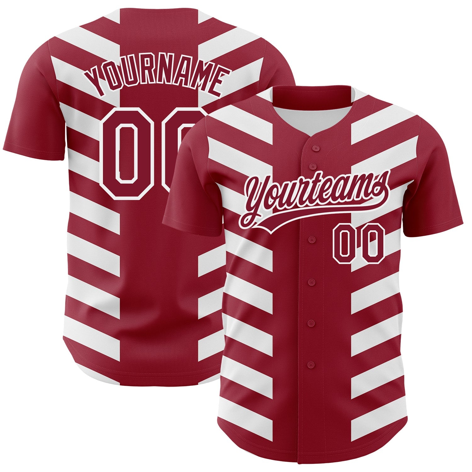 Custom Crimson White 3D Pattern Design Side Stripes Authentic Baseball Jersey - Main View