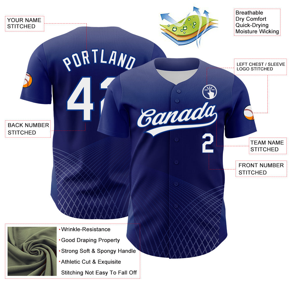 Custom Purple White-Royal 3D Pattern Design Crossed Lines Authentic Baseball Jersey view 3
