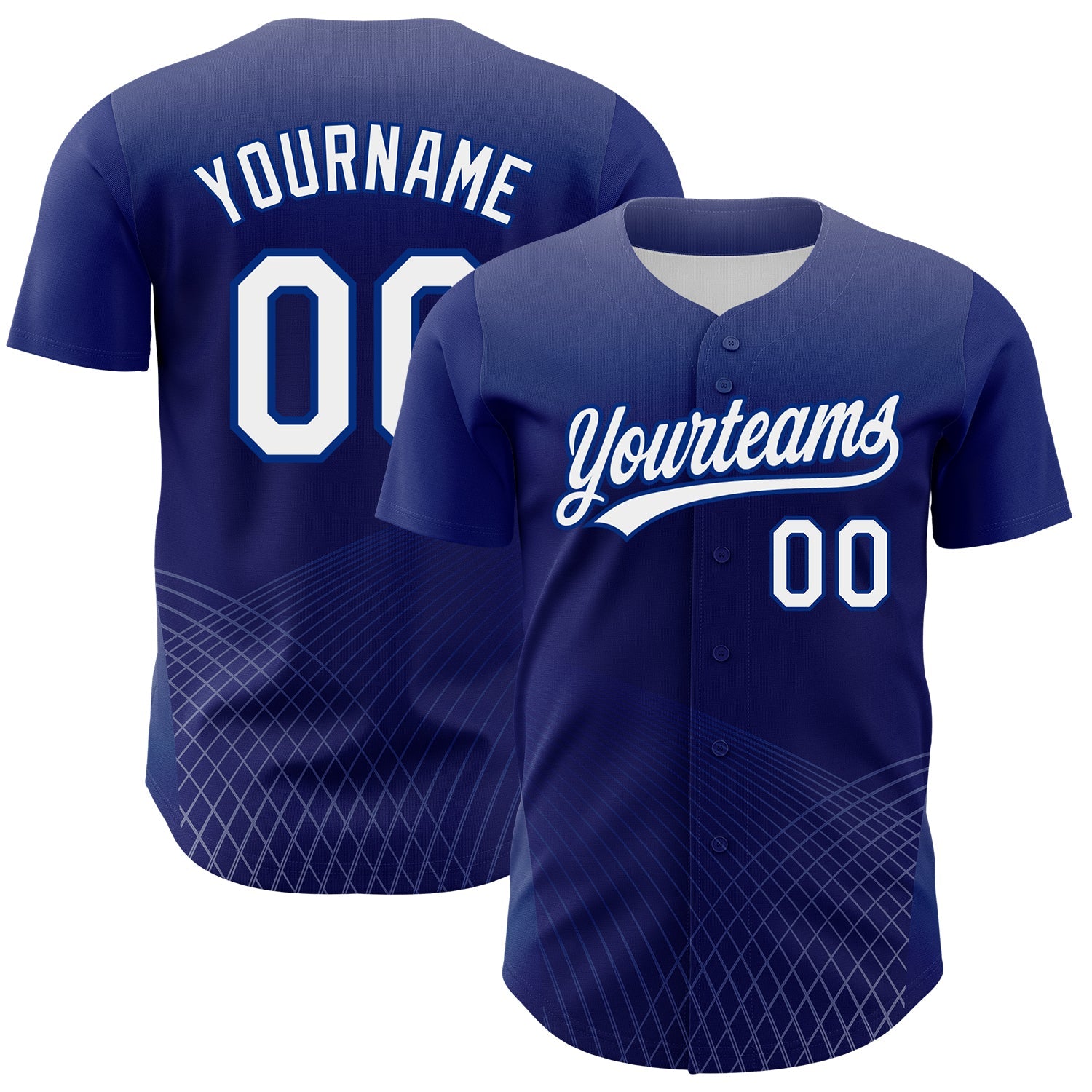 Custom Purple White-Royal 3D Pattern Design Crossed Lines Authentic Baseball Jersey - Main View