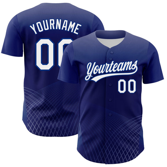 Custom Purple White-Royal 3D Pattern Design Crossed Lines Authentic Baseball Jersey - Main View