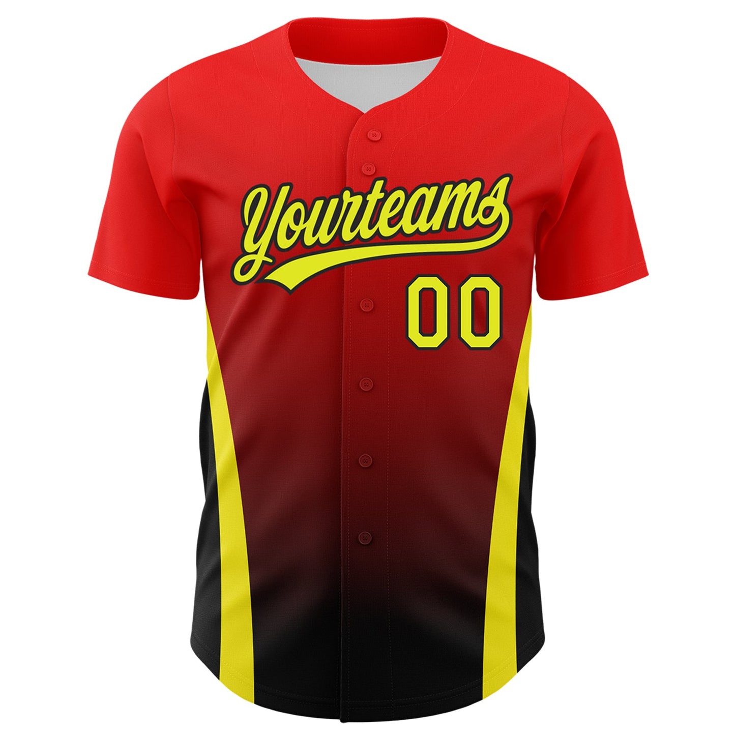Custom Red Neon Yellow-Black 3D Pattern Design Side Stripes Authentic Baseball Jersey view 2