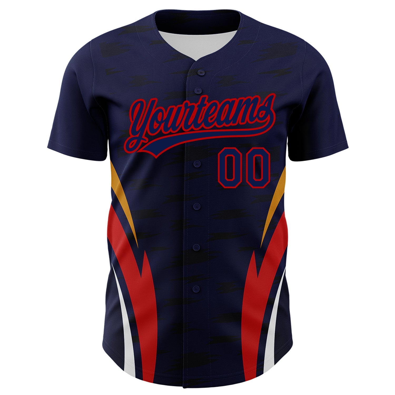 Custom Navy Red 3D Pattern Design Side Stripes Authentic Baseball Jersey view 2