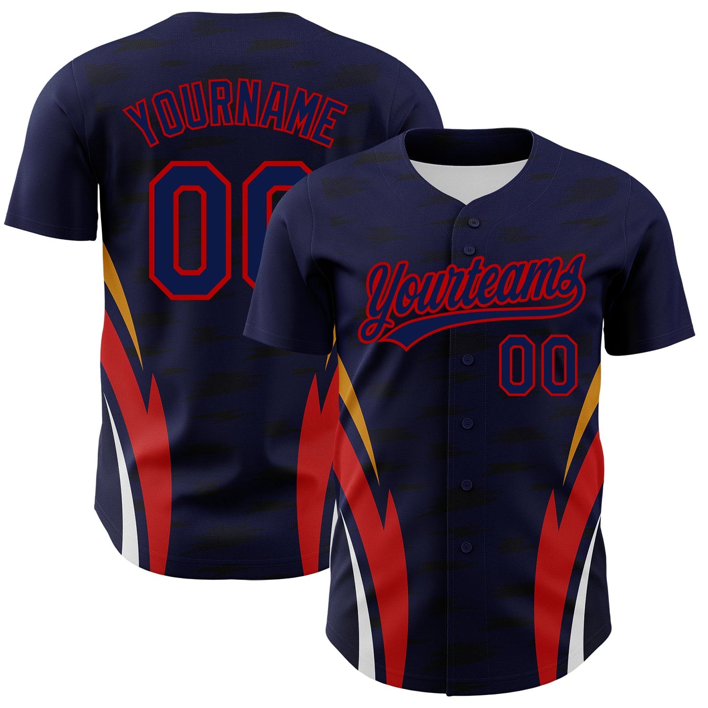 Custom Navy Red 3D Pattern Design Side Stripes Authentic Baseball Jersey - Main View