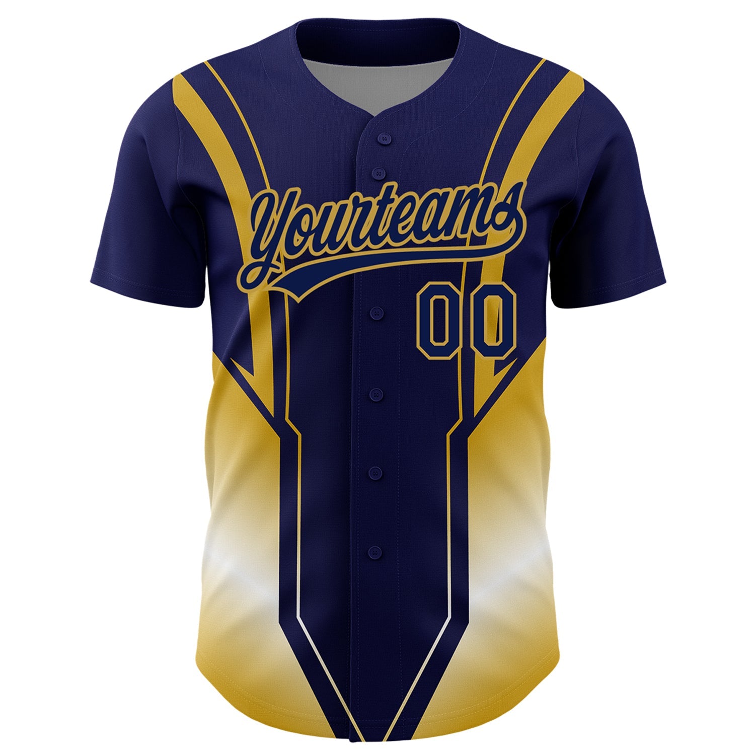 Custom Navy Old Gold 3D Pattern Design Side Stripes Authentic Baseball Jersey view 2