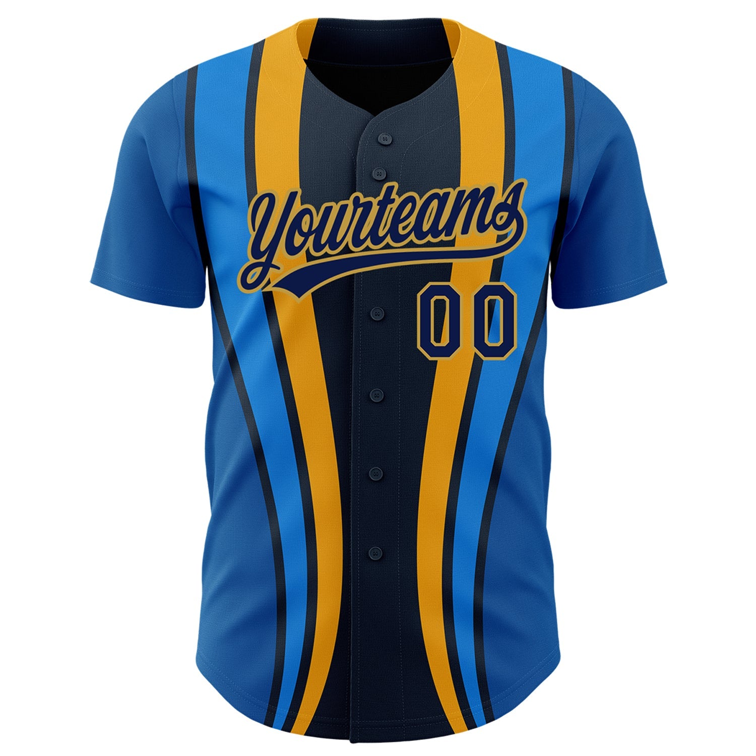 Custom Royal Navy-Old Gold 3D Pattern Design Side Stripes Authentic Baseball Jersey view 2