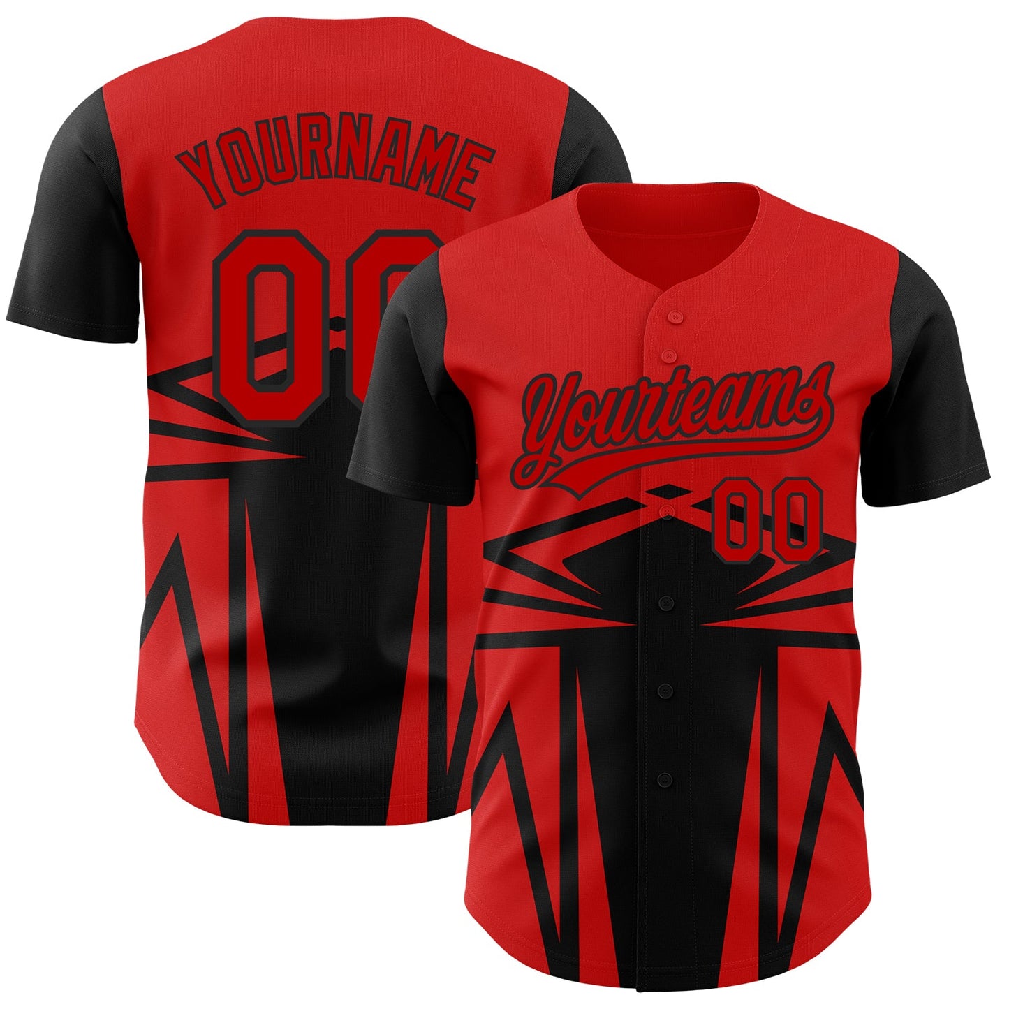 Custom Red Black 3D Pattern Design Side Sharp Edges Authentic Baseball Jersey - Main View