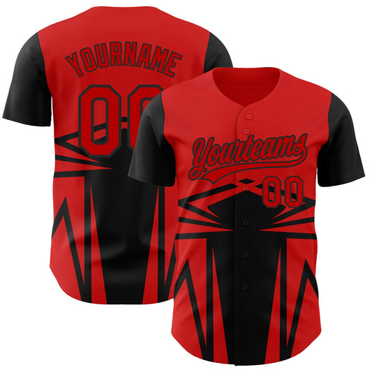 Custom Red Black 3D Pattern Design Side Sharp Edges Authentic Baseball Jersey - Main View