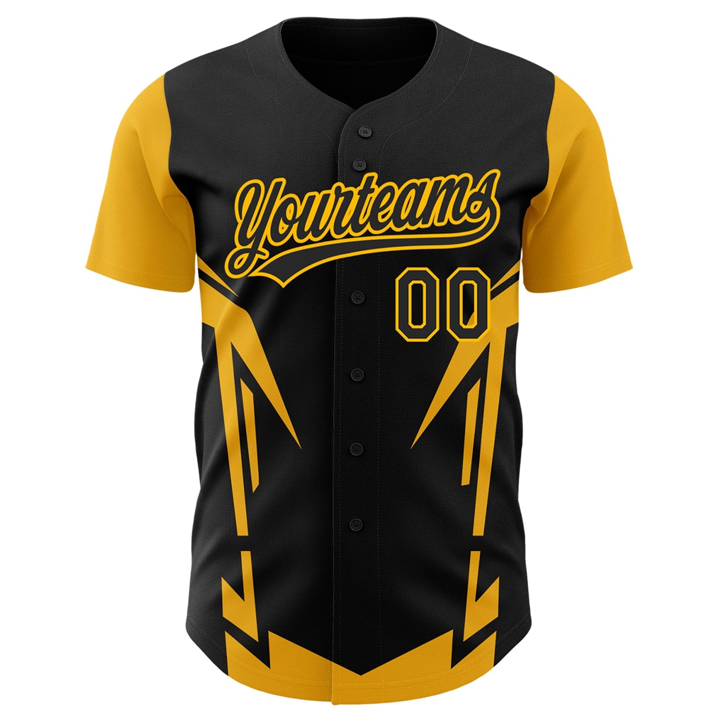 Custom Black Gold 3D Pattern Design Side Sharp Edges Authentic Baseball Jersey view 2