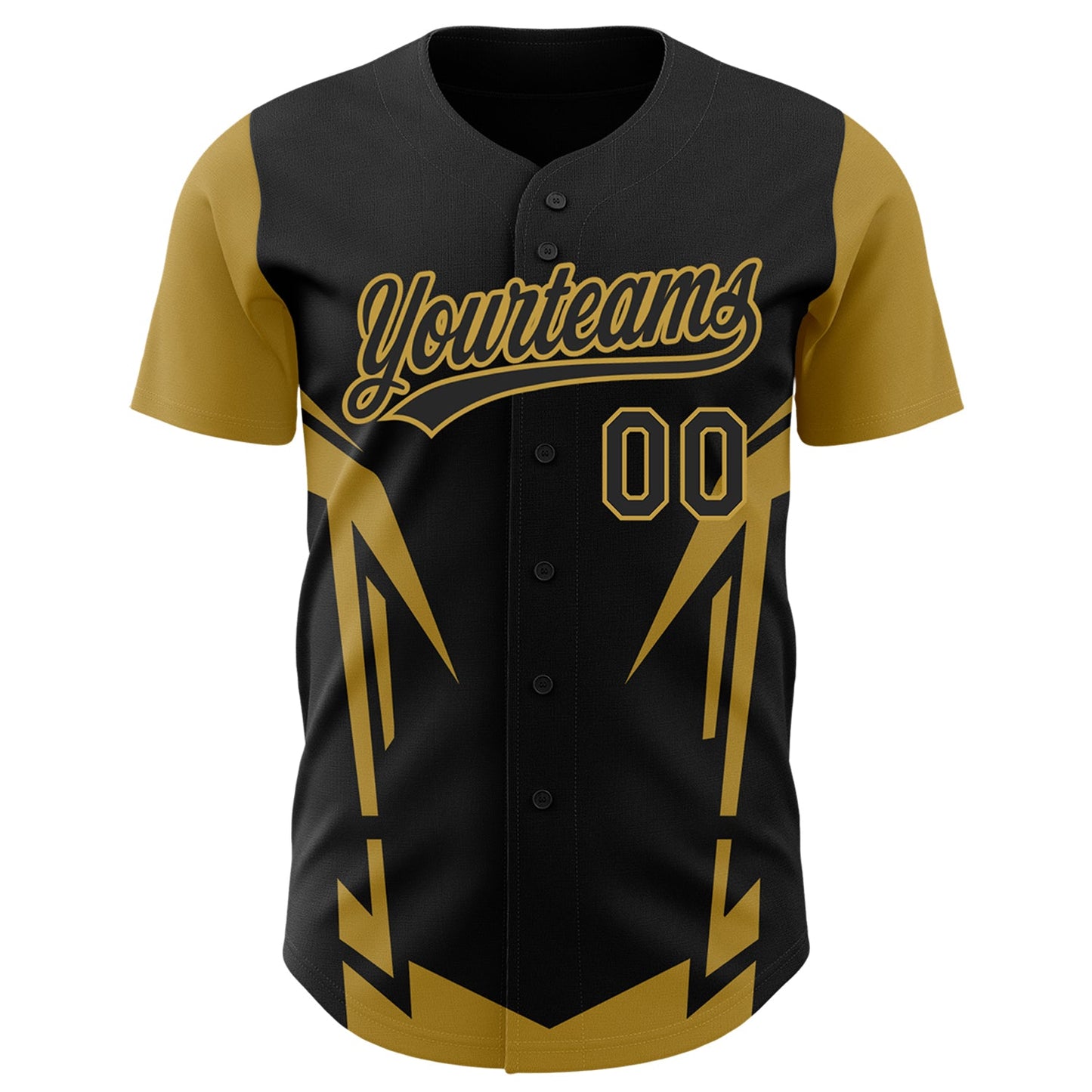 Custom Black Old Gold 3D Pattern Design Side Sharp Edges Authentic Baseball Jersey view 2