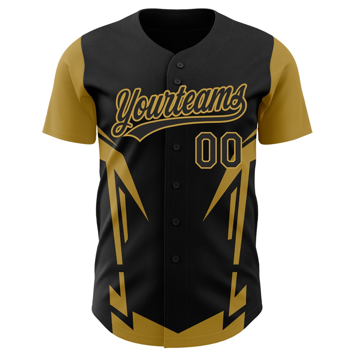 Custom Black Old Gold 3D Pattern Design Side Sharp Edges Authentic Baseball Jersey view 2