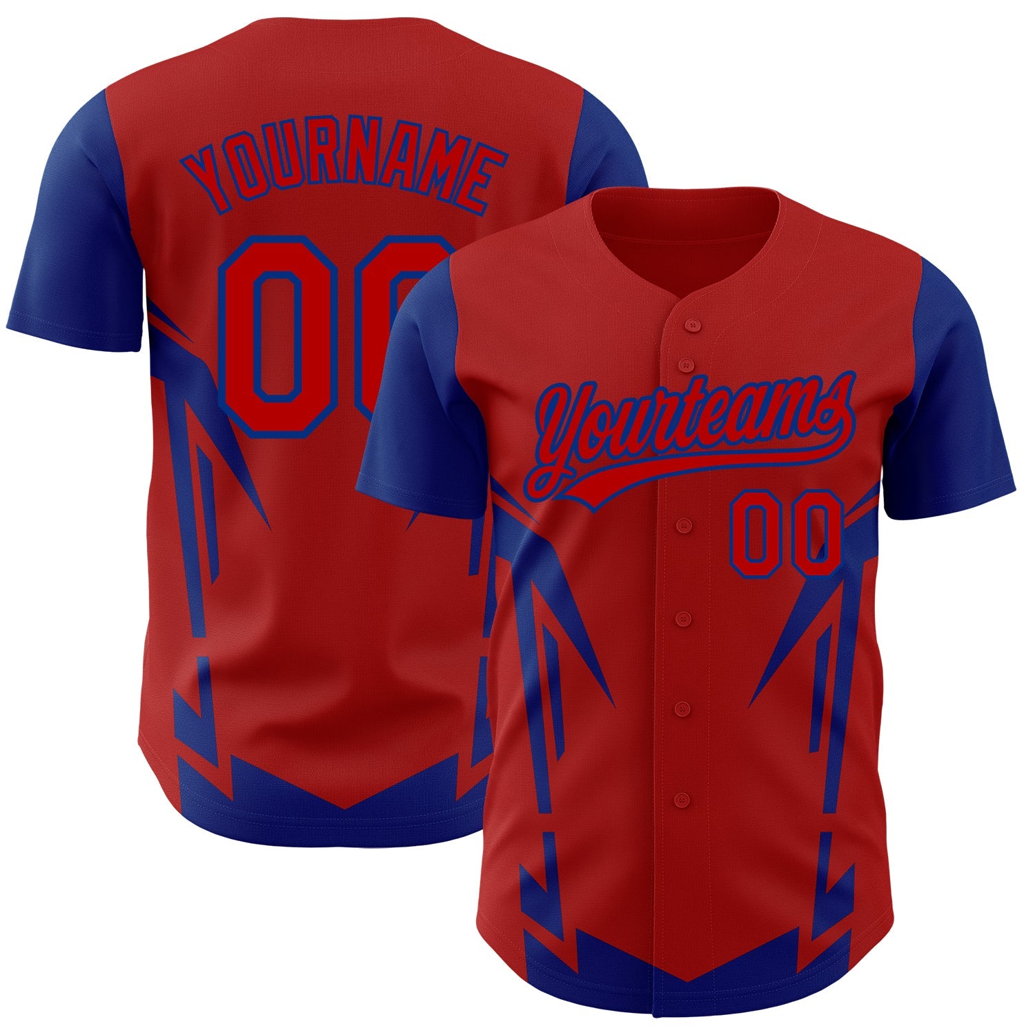 Custom Red Royal 3D Pattern Design Side Sharp Edges Authentic Baseball Jersey - Main View