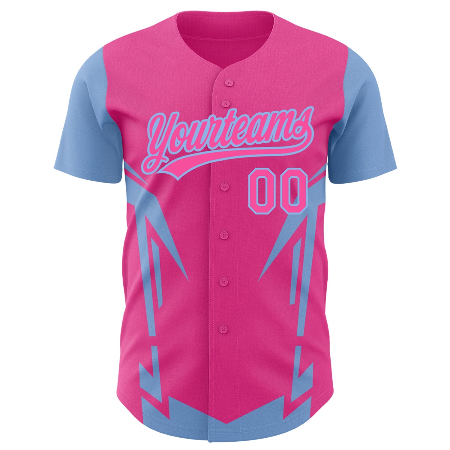 Custom Pink Light Blue 3D Pattern Design Side Sharp Edges Authentic Baseball Jersey view 2